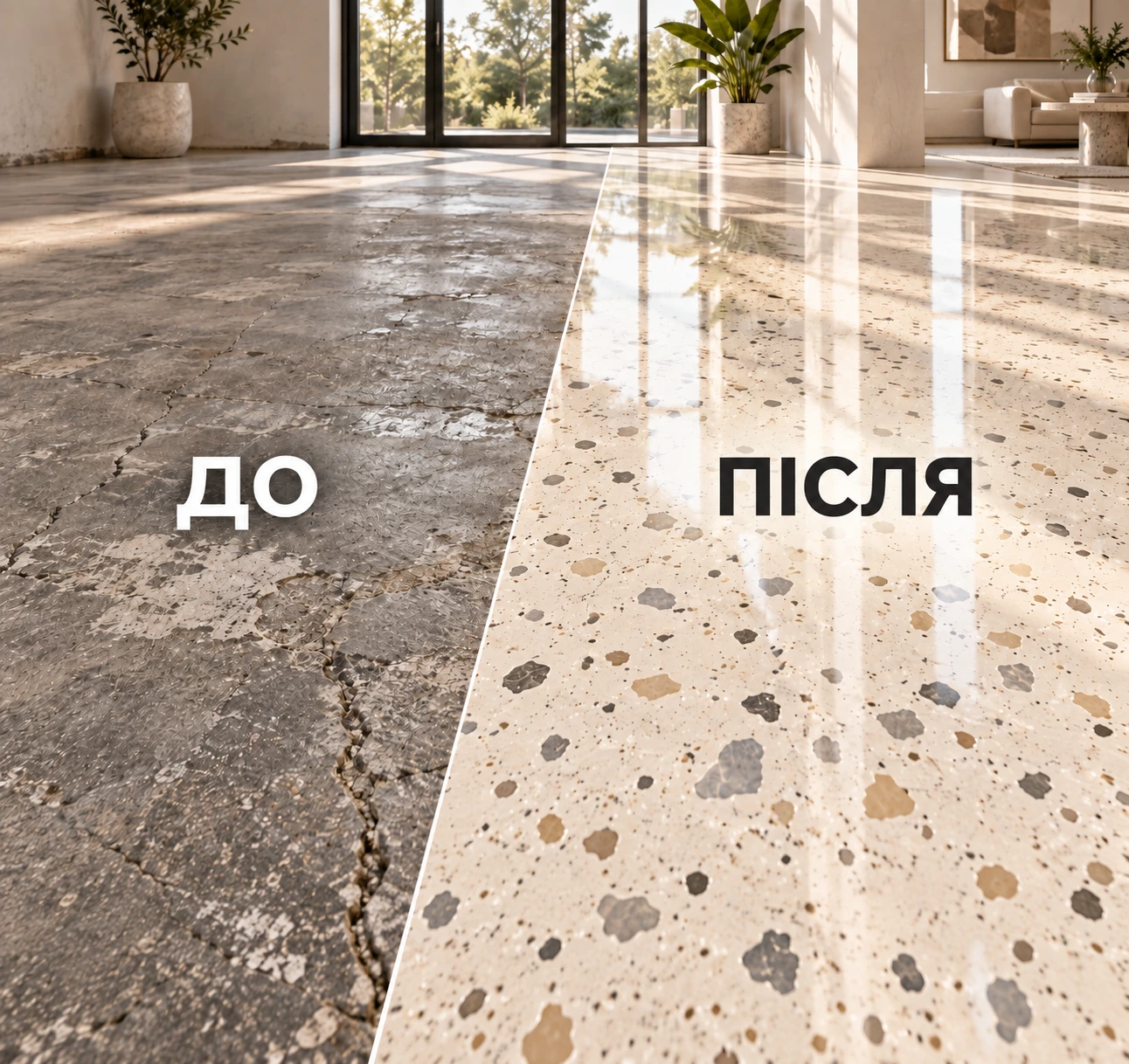 Поверхня до та після нанесення TERRAZZOR